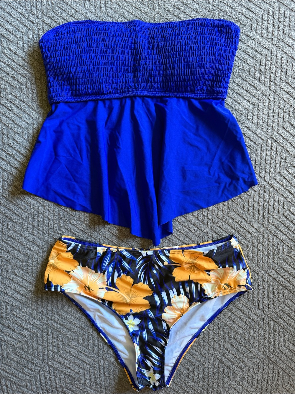 Royal Blue Bandeau Two-Piece Swim Set with Floral Bottom